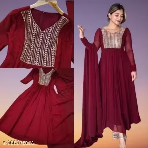 Indian Readymad Embroidered Georgette Anarkali Kurti with Dupatta Women’s Gift