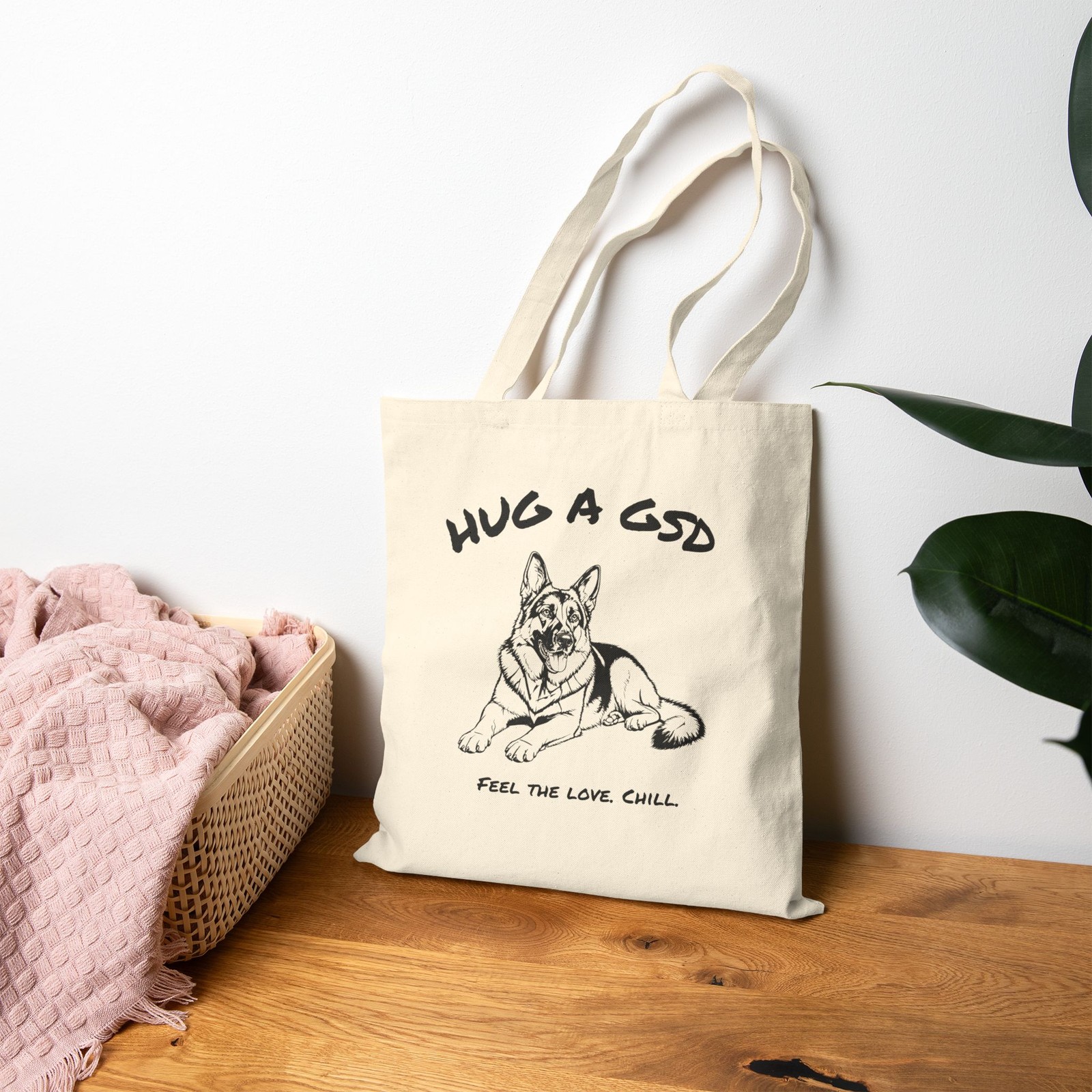 German Shepherd Canvas Tote Bag Hug a GSD Feel the Love Chill Dog Park Handbag