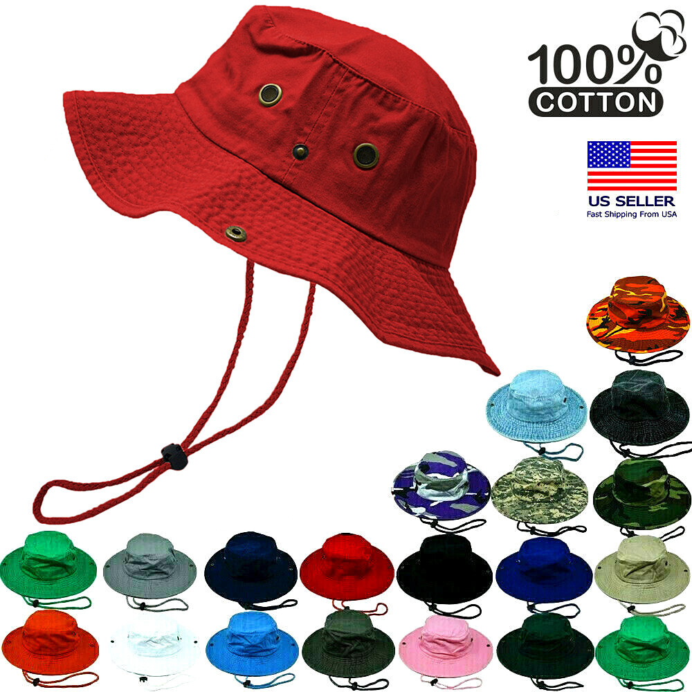 100% Premium Cotton Bucket Hat Fishing Sun Safari with Chin Strap Boonie Cap Hat