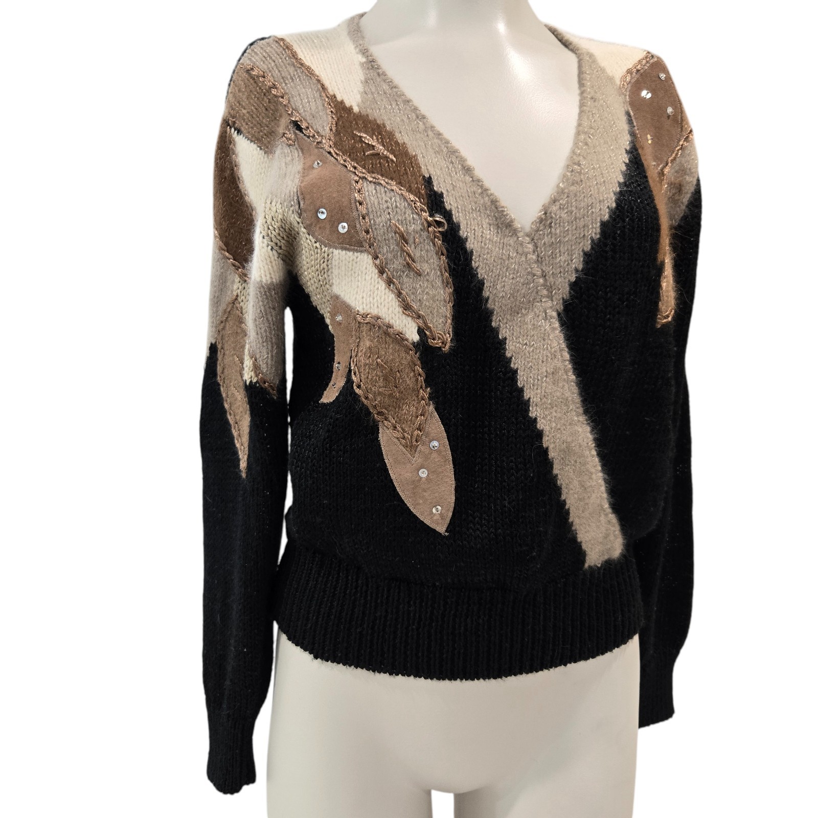 Vtg 80s 90s Womens Small Wool Angora Blend Sweater Ginenne Retro Grandmacore