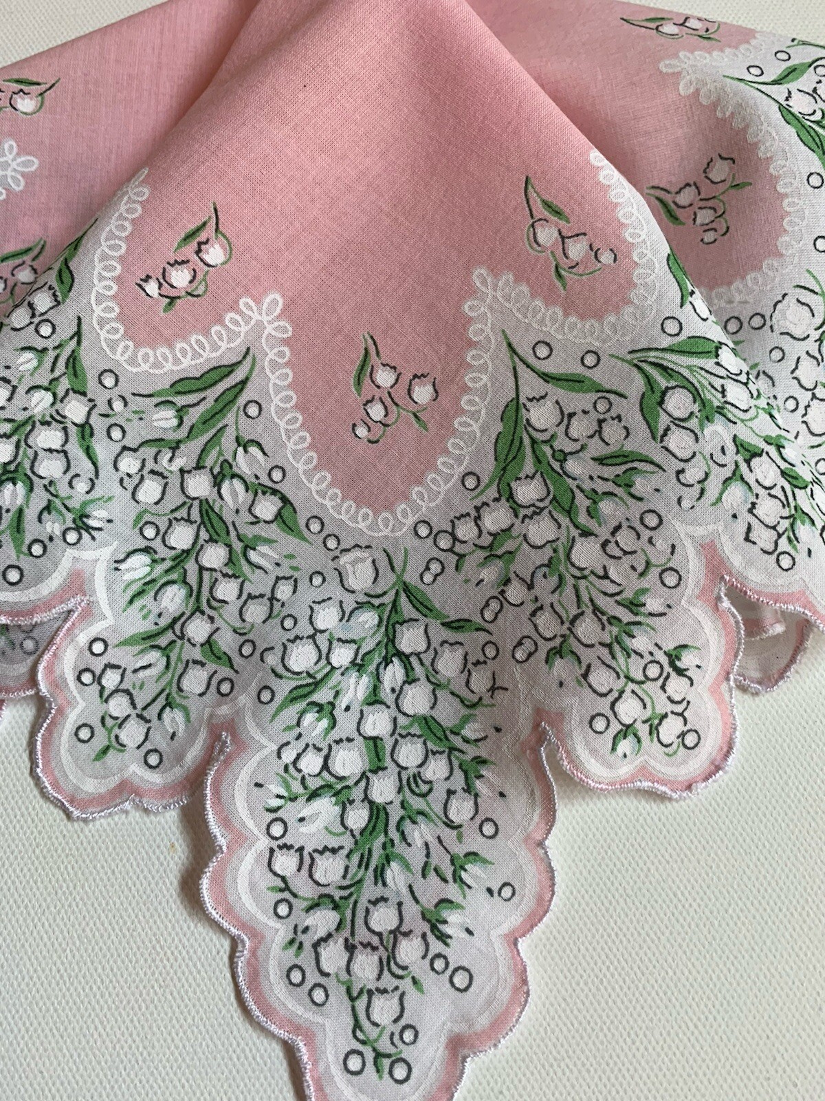 Beautiful New Pink Lily Of The Valley Floral Handkerchief – LuRay Hankie!