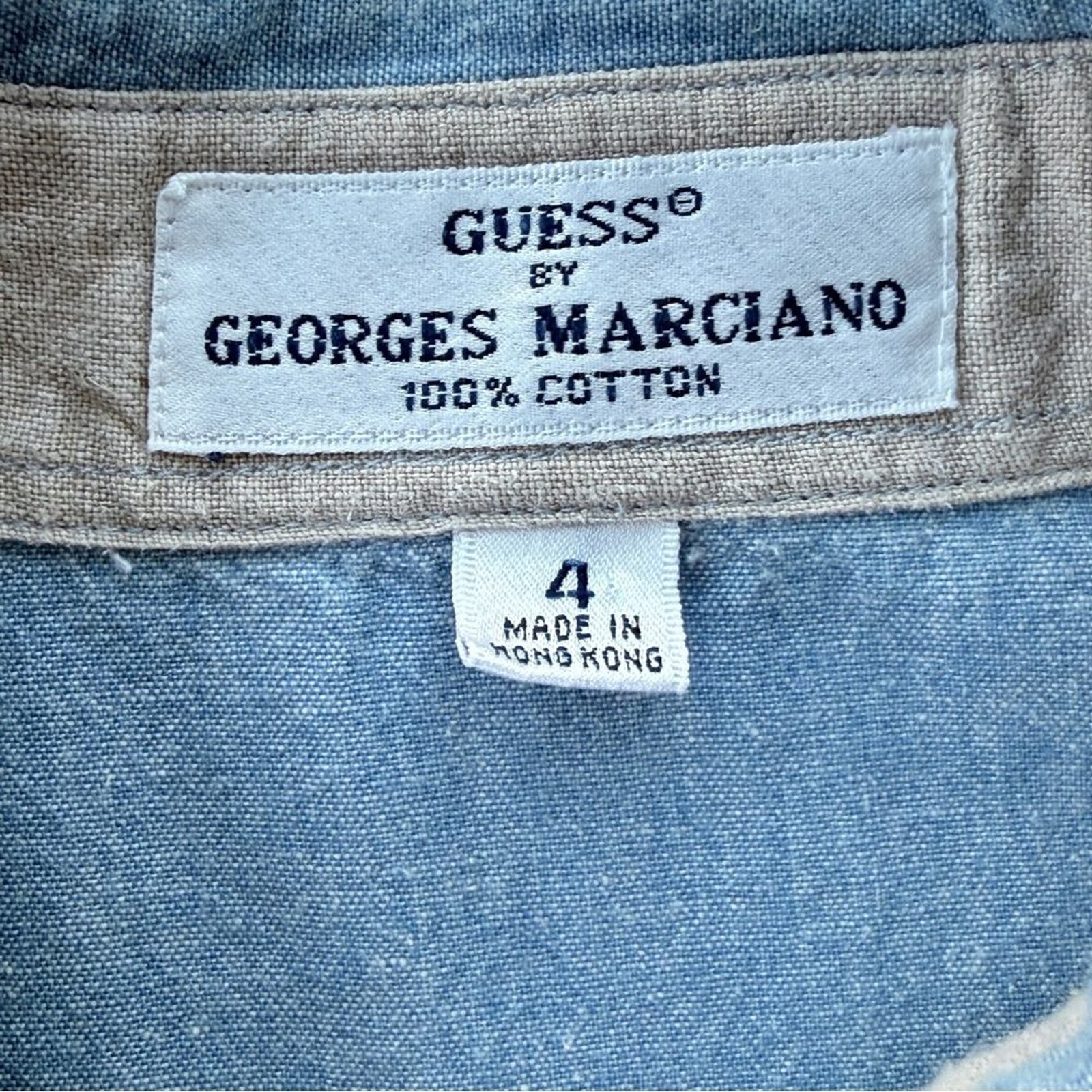GUESS Georges Marciano 90s Chambray Western Pearl Button Shirt Embroidered Yoke