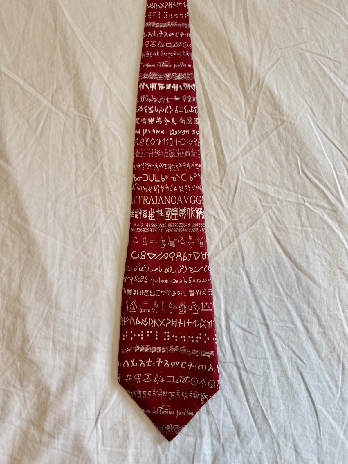Josh Bach World Languages Red Men’s Silk Tie 58″ x 3.75″ USA / SEE DESCRIPTION