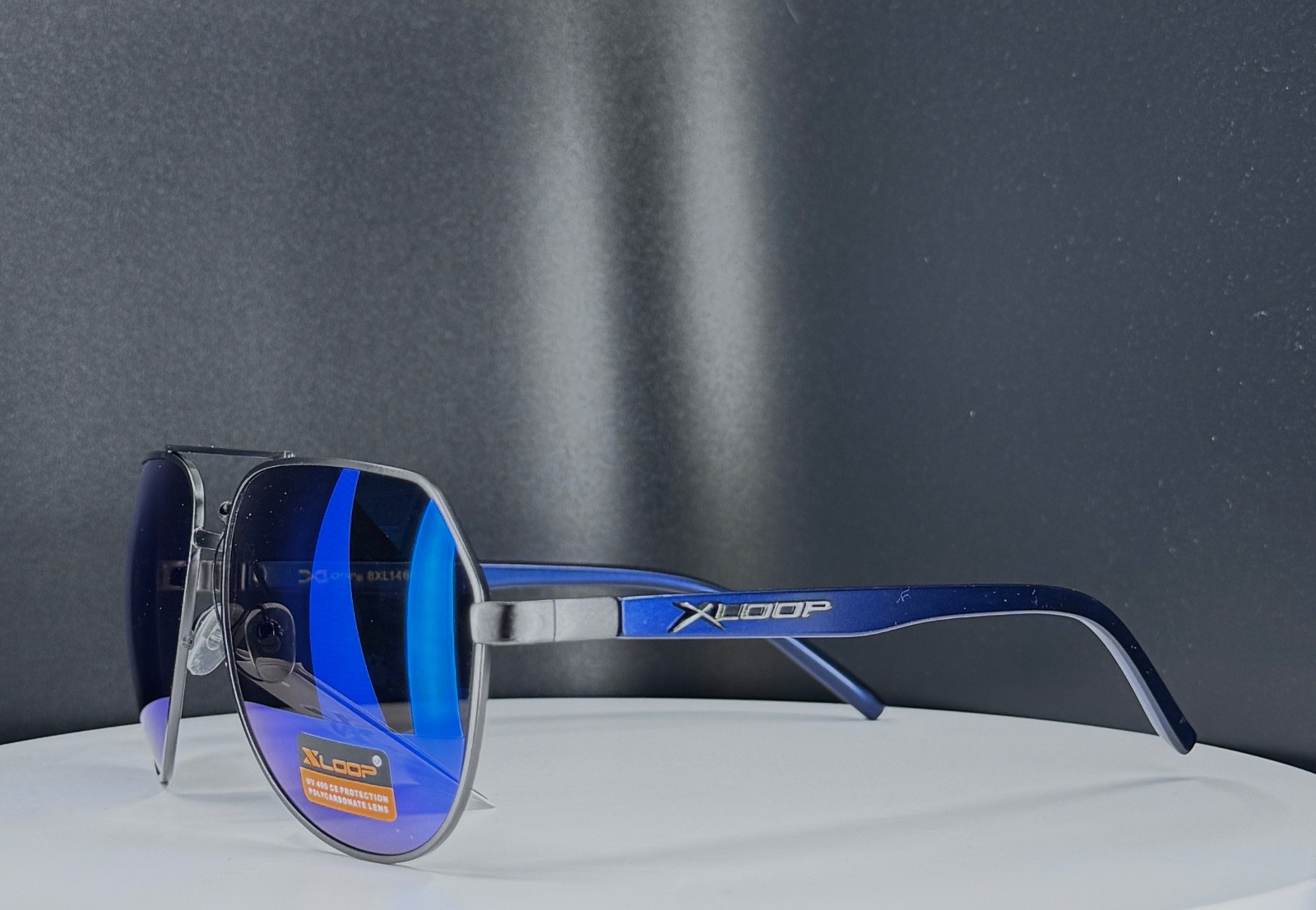 XLOOP 8XL1460 BLACK BLUE Mens Aviator Sunglasses Mirrored Blue Lens