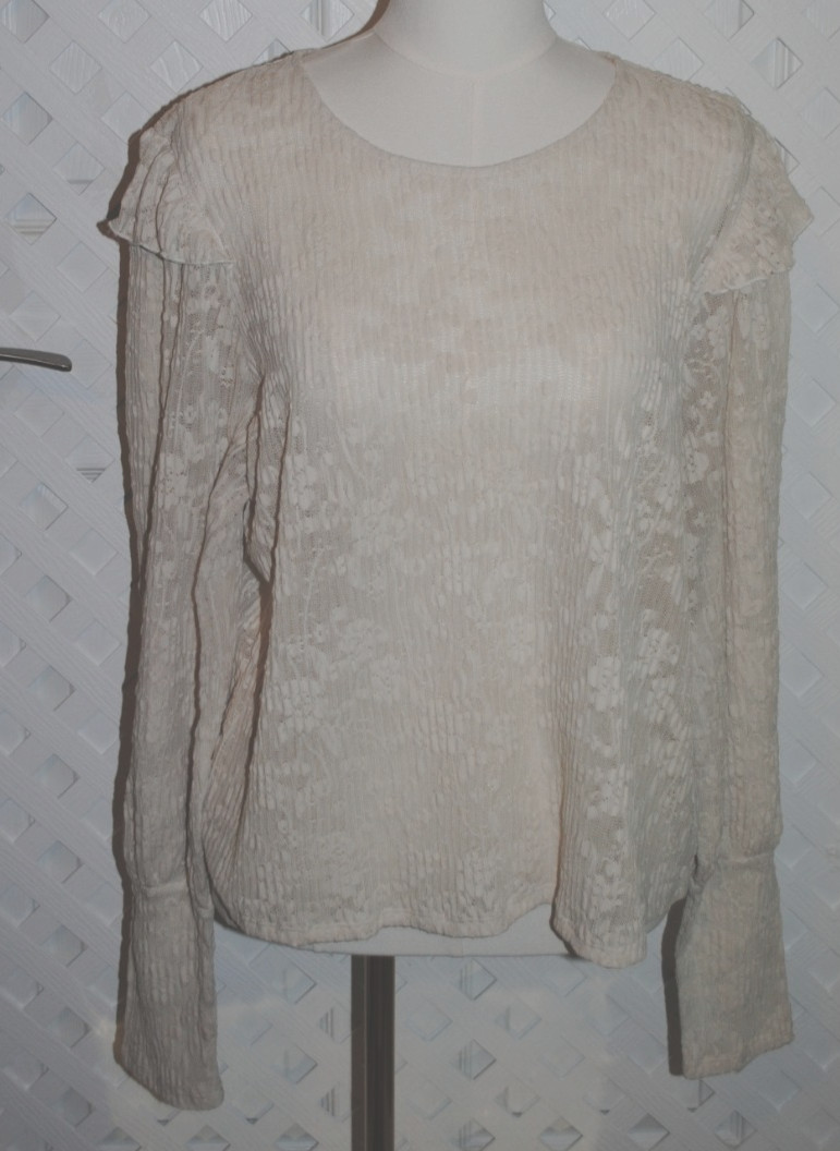 Brea Canyon Women’s XL Blouse Top Ivory Lace Floral long Sleeve Victorian Style