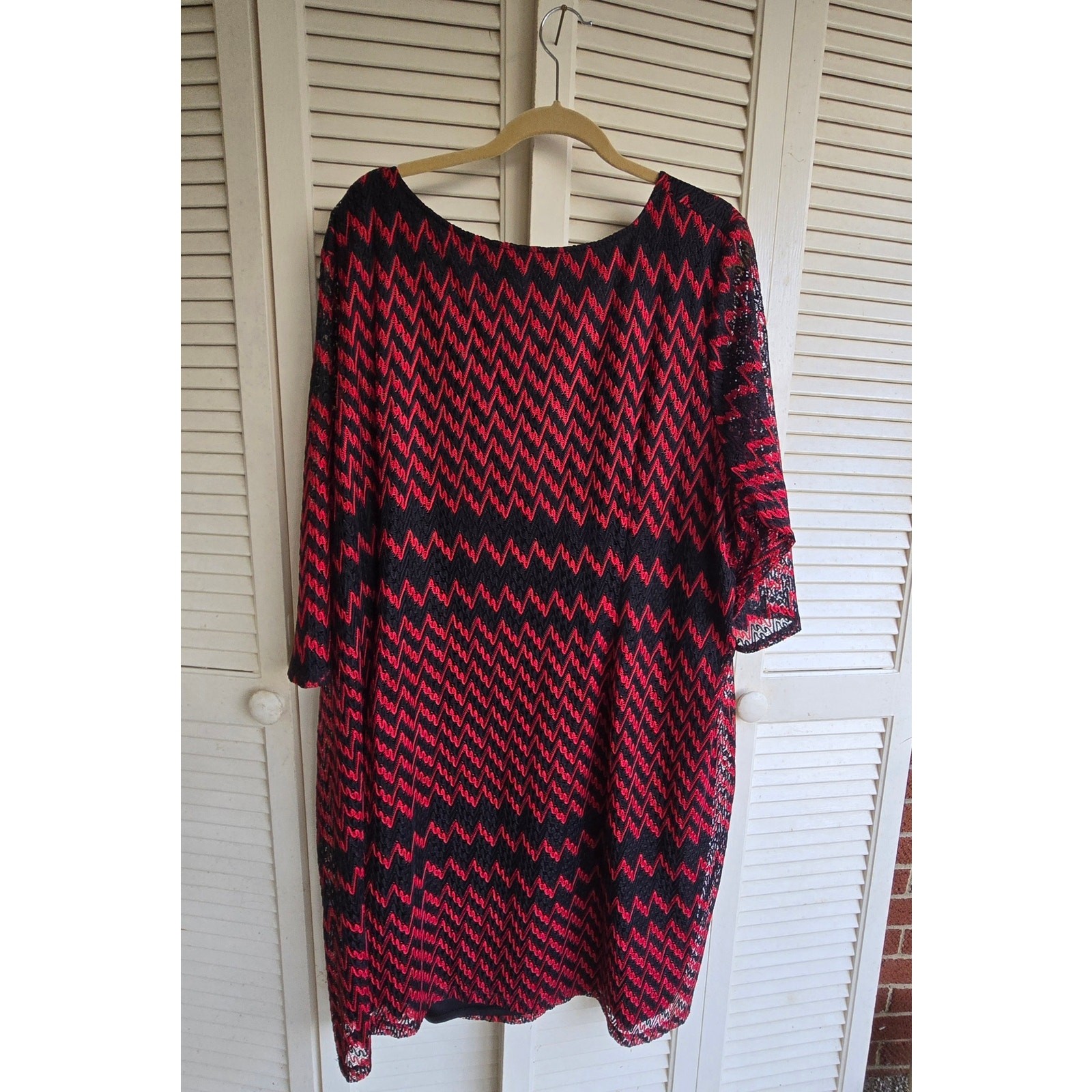 Catherines Dress Red Black Chevron 4X Fully Lined Except 3/4 Sleeves