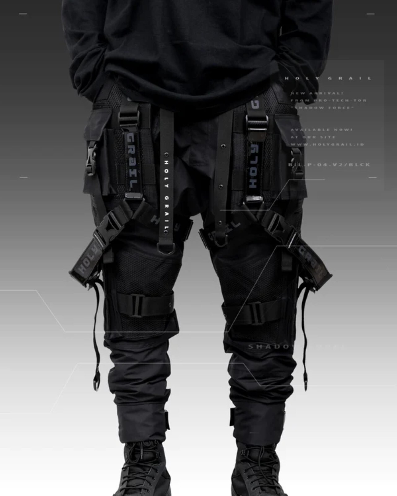 Men’s Black Streetwear Techwear Heavy Cargo Trouser Pants H-G B.L.P-04.V2/BLCK