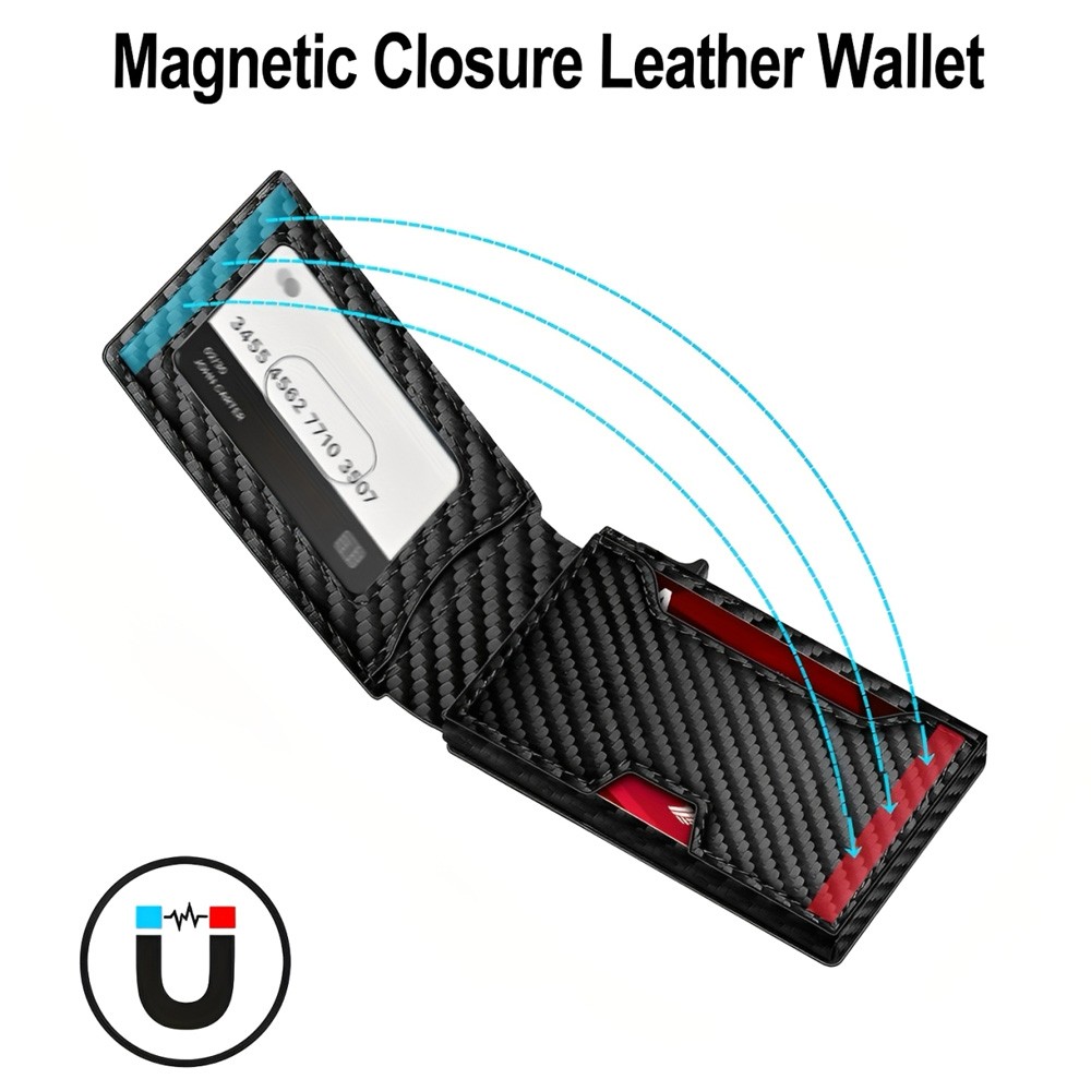 Men’s Slim PopUp Bifold Carbon Fiber Wallet, RFID Blocking, Money Clip, Men Gift