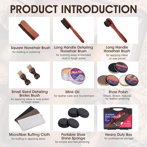 Leather Shoe Shine Kit 15pcs TUXIYA Travel Polish Kit Brown Black