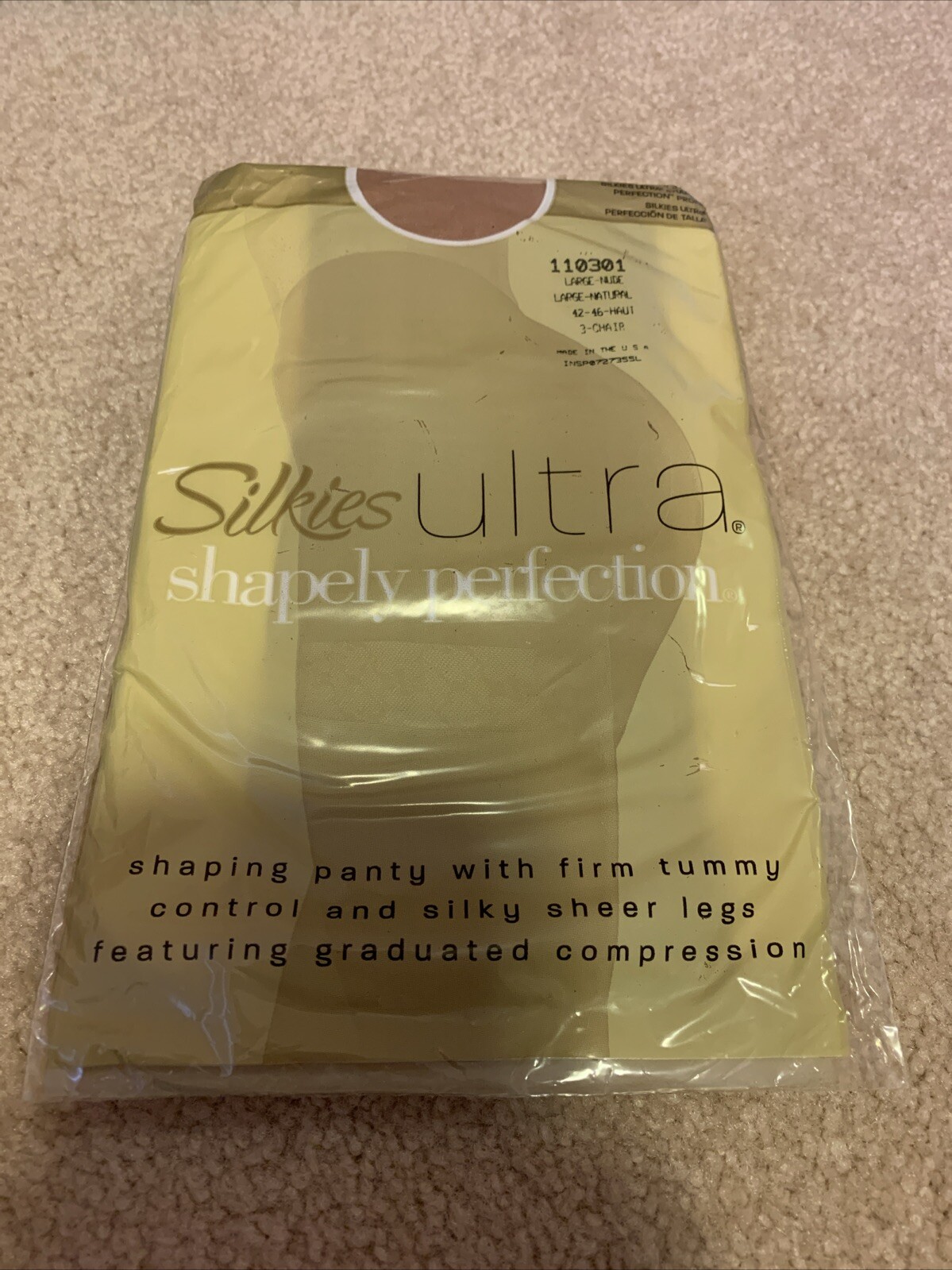 Silkies Ultra Shapely Perfection Pantyhose Large Nude 81% Nylon 19% Spandex