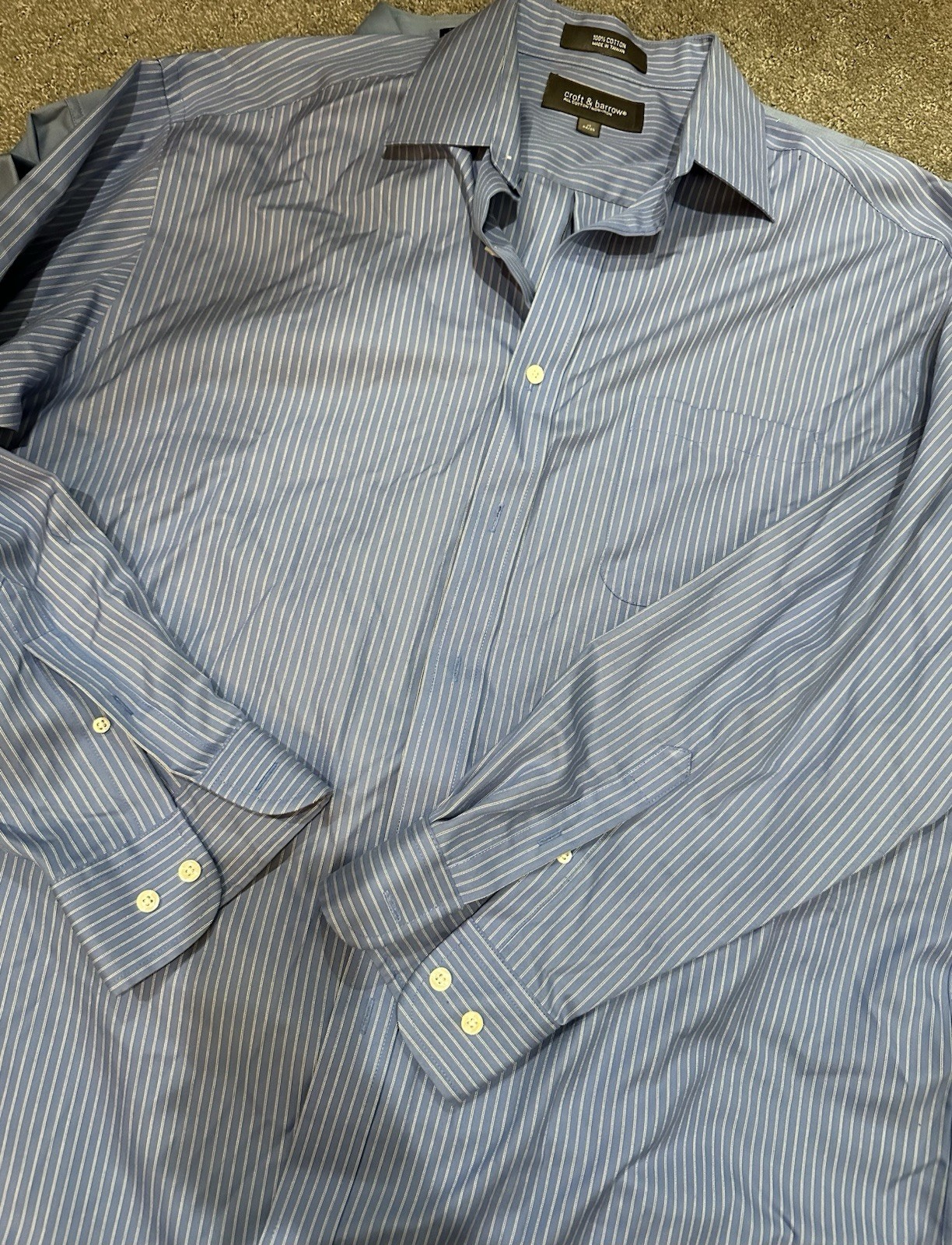 Croft & Barrow Classic Fit Non-Iron Blue/White Striped Dress Shirt 17 34/35
