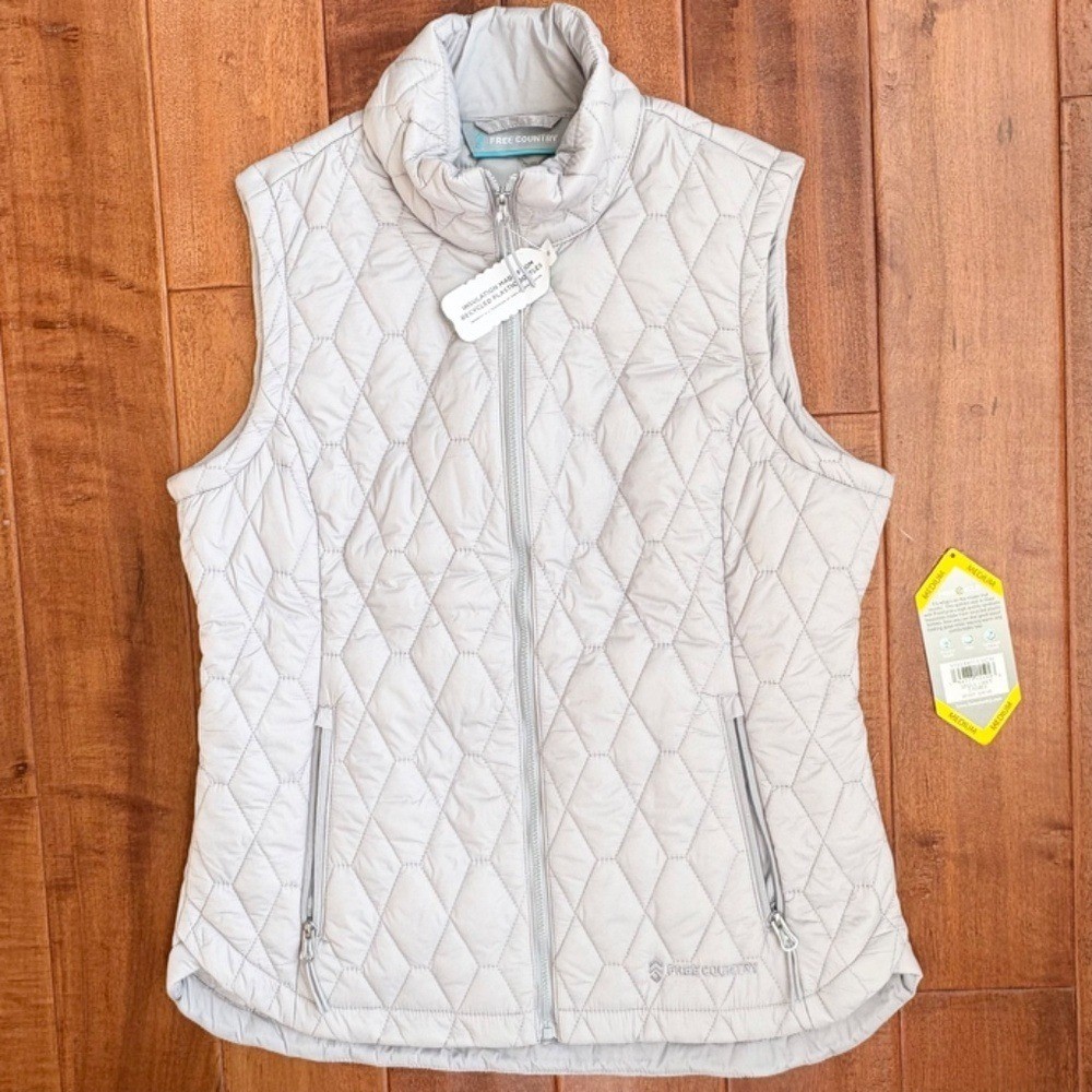 NWT Free Country Ladies Quilted Sherpa Vest Size M Gray