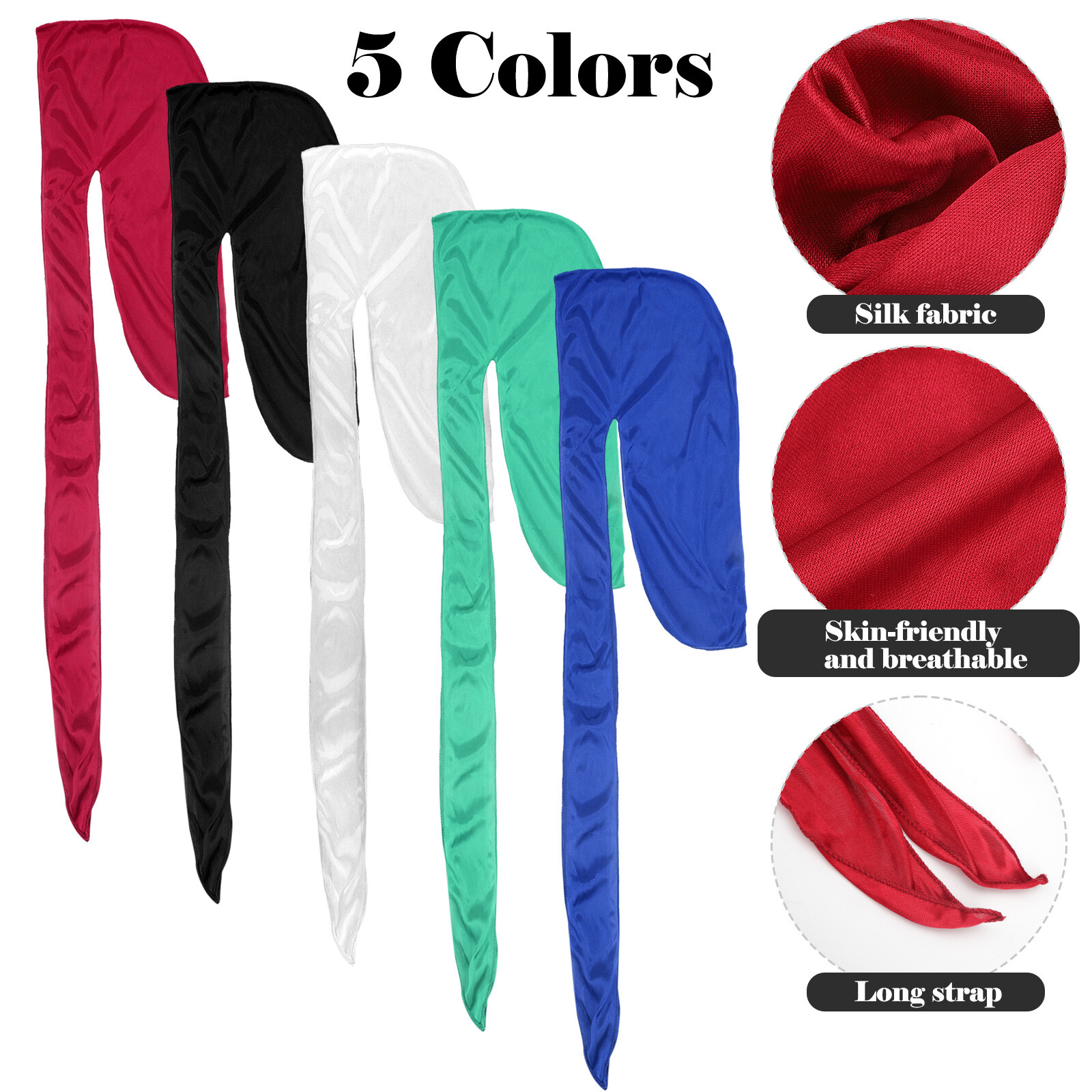 5 PCS Solid Color Universal Women’s Men’s Cooling Durag for Daily & Party Wear