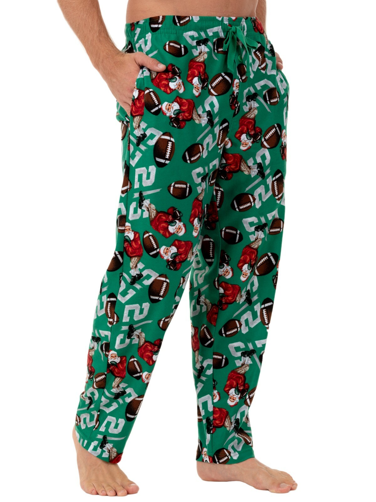 Fruit of the Loom Santa Playing Football Christmas Fleece Sleep Pants Mens S-5XL