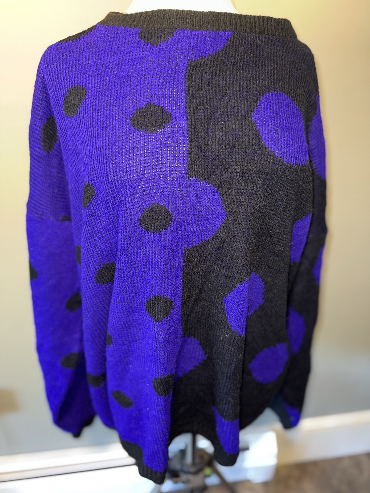 vintage 80s 90s World Trade Knits Black/Purple Abstract Sweater Chunky Knit SZ M