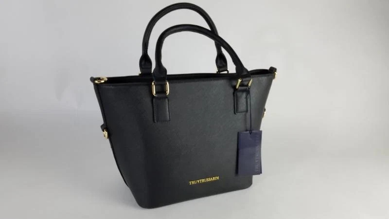 New Original Tru Trussardi Women Black Leather Tote Bag 76BTS01 – Free Shipping