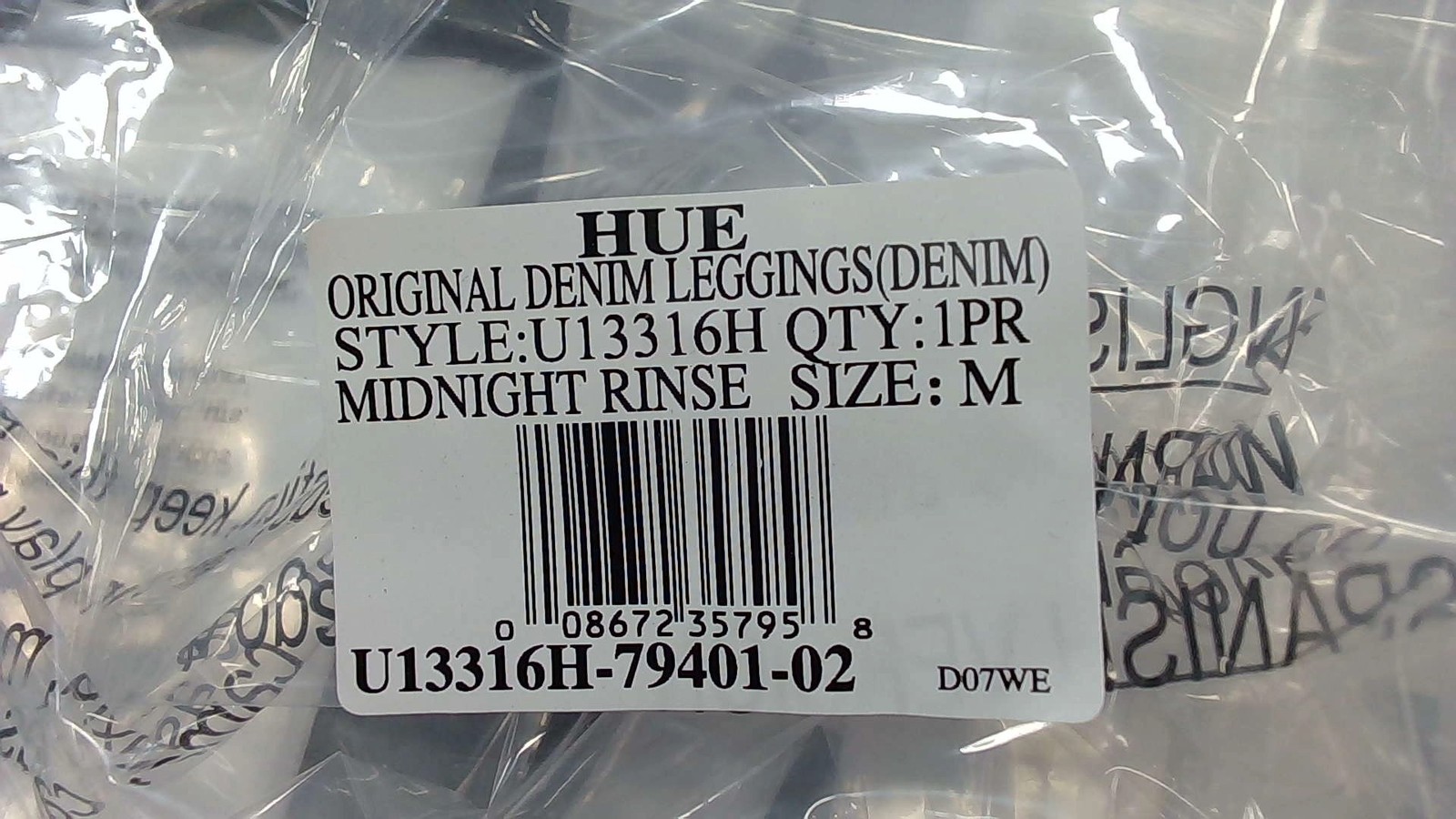 HUE Original Denim Leggings Size Medium Pull On Midnight Rinse Casual