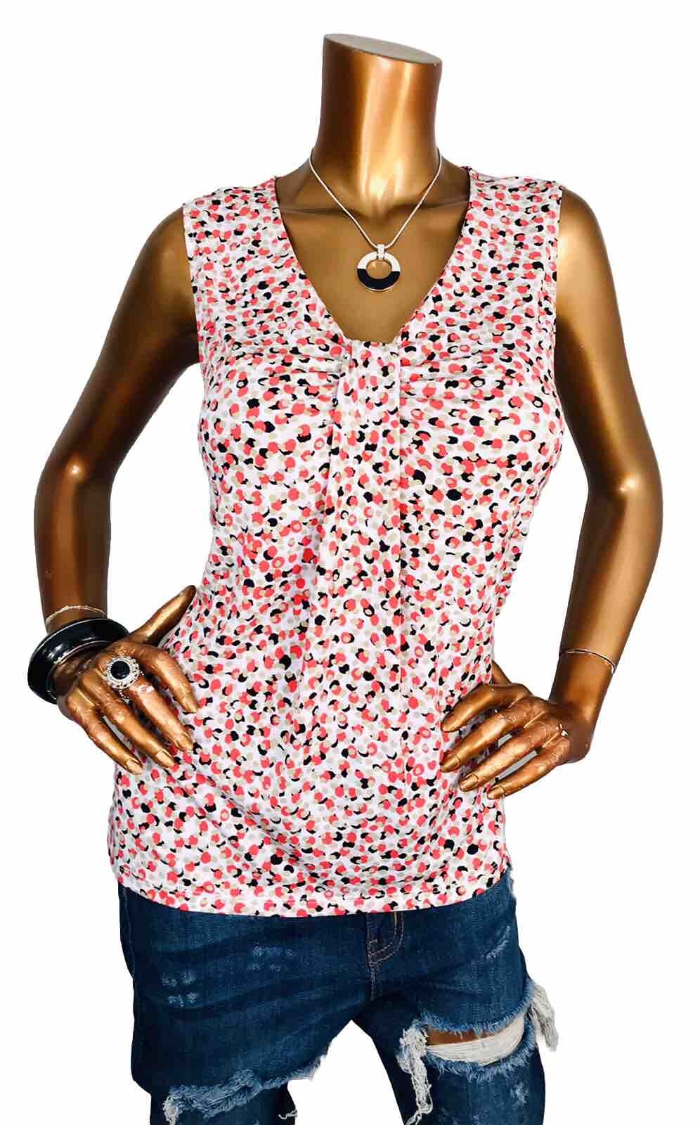 Jones Studio M Top Stretch NWT $39 Polka Dots Sleveeless Blouse Soft Low Cut