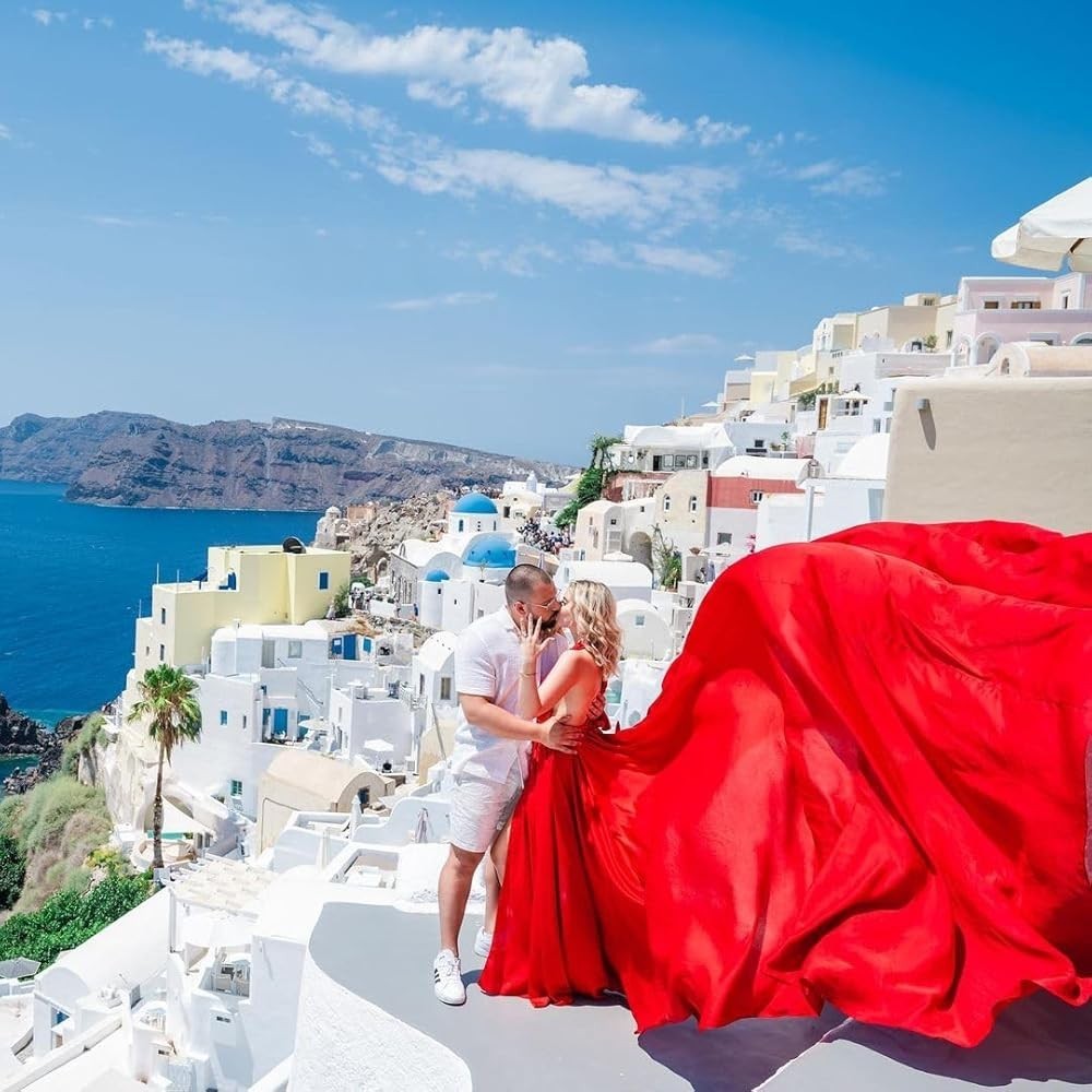 Red Long Flying Dress For Photoshoot Dramatic Flowy Dress Brown Gold Long Flying
