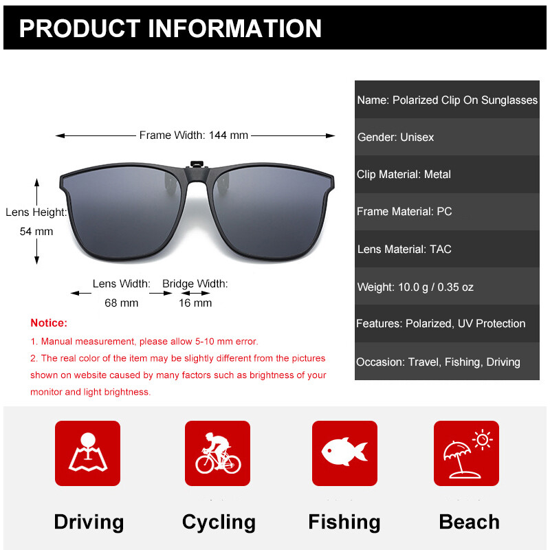 Polarized Clip-on Sunglasses Anti-glare Lightweight Flip Up Driving Sun Glasses