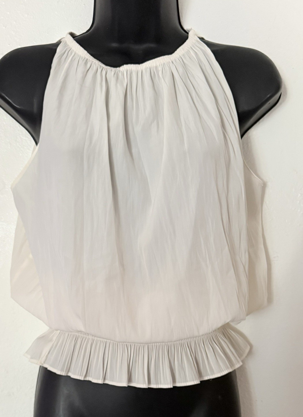 Catherine Malandrino White Smocked Ruffle Neck Sleeveless Blouse S/P Women