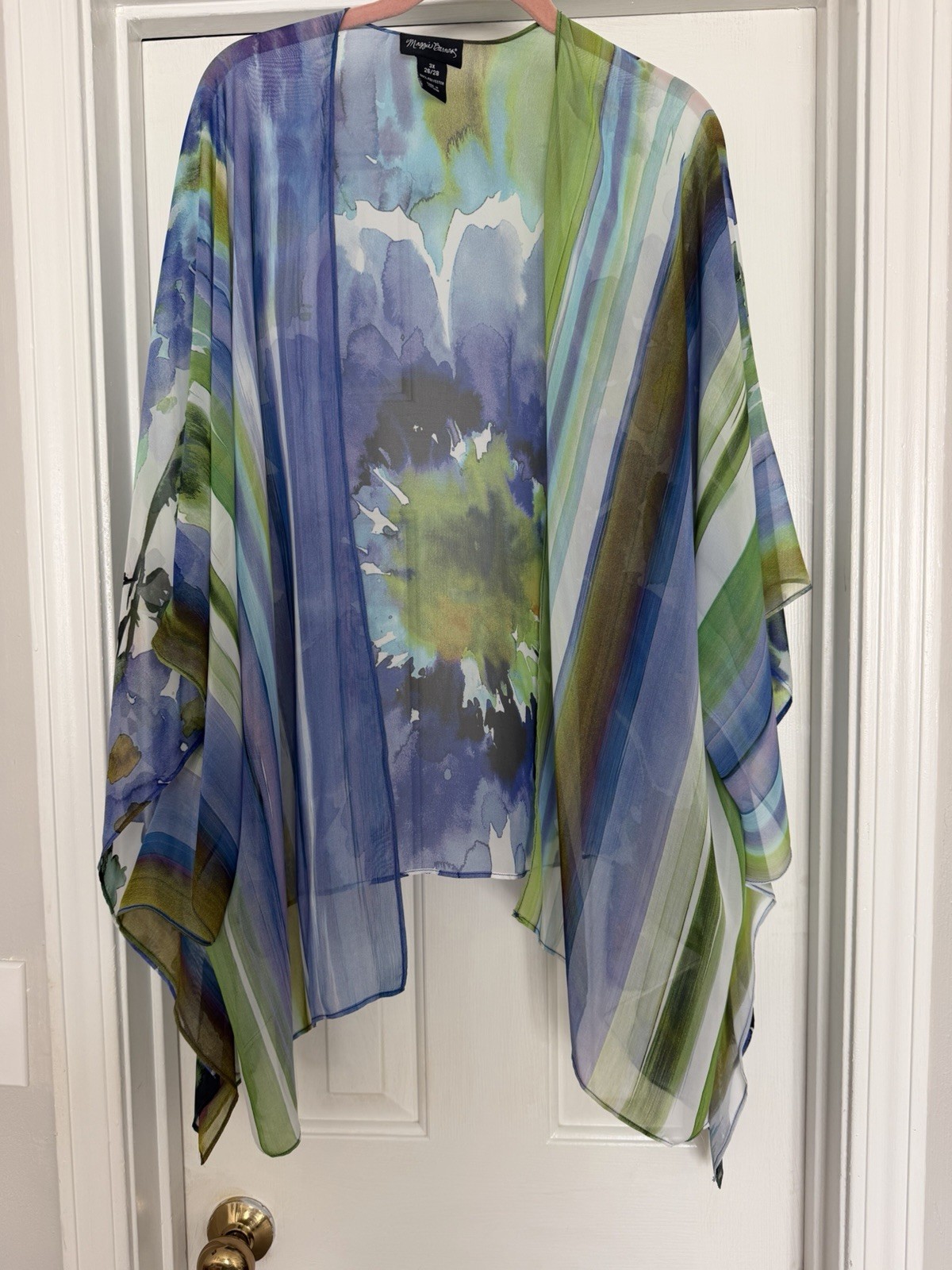 Maggie Barnes Organza Kimono Top Womens 5X Tie Dye Watercolor Artsy Art To Wear