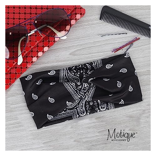 Motique Accessories Paisley Black Twist Turban Wide Headwrap Hair Band for Women