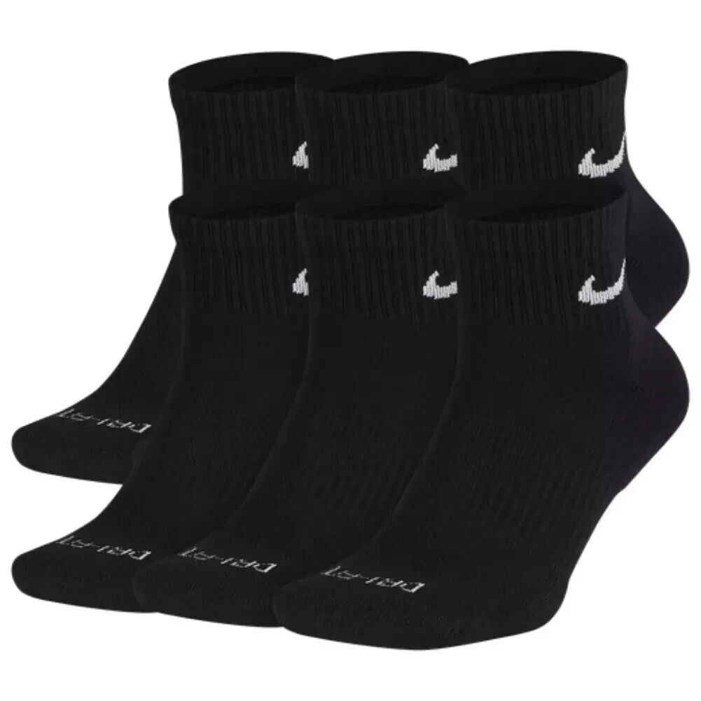 Nike Everyday Plus Cushion Ankle Drifit UNISEX Socks, LARGE- Black- 6 Pair