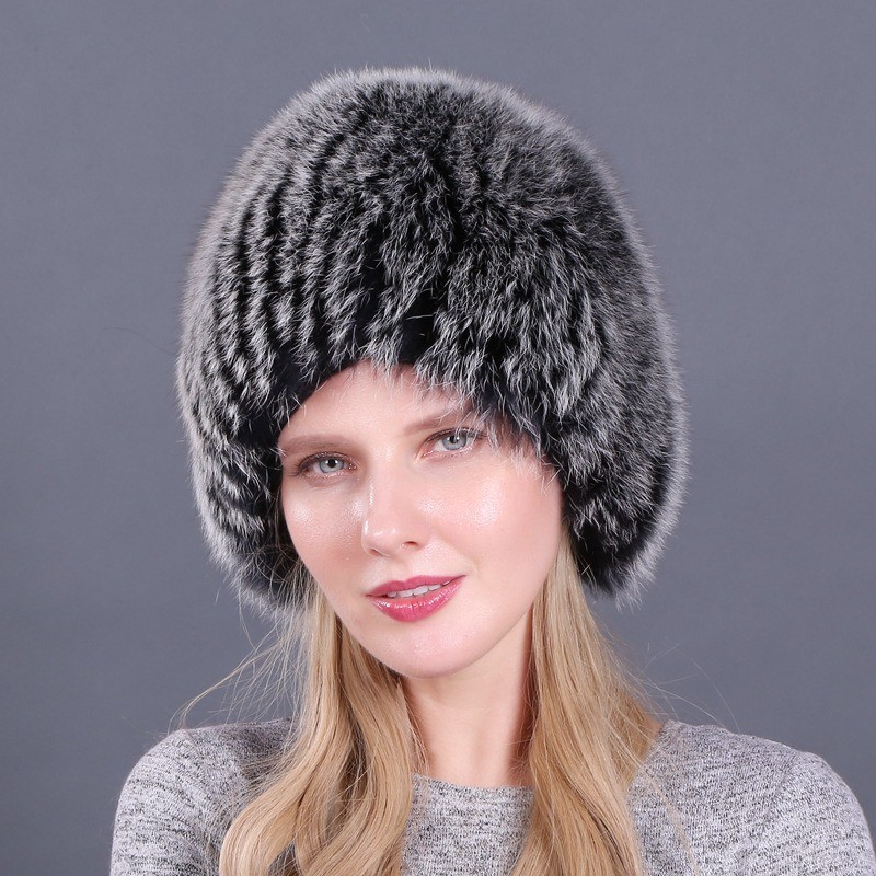 Winter Women Warm Rabbit Fur Fox Fur Hat Outdoor Fluffy Knitted Hat Cap