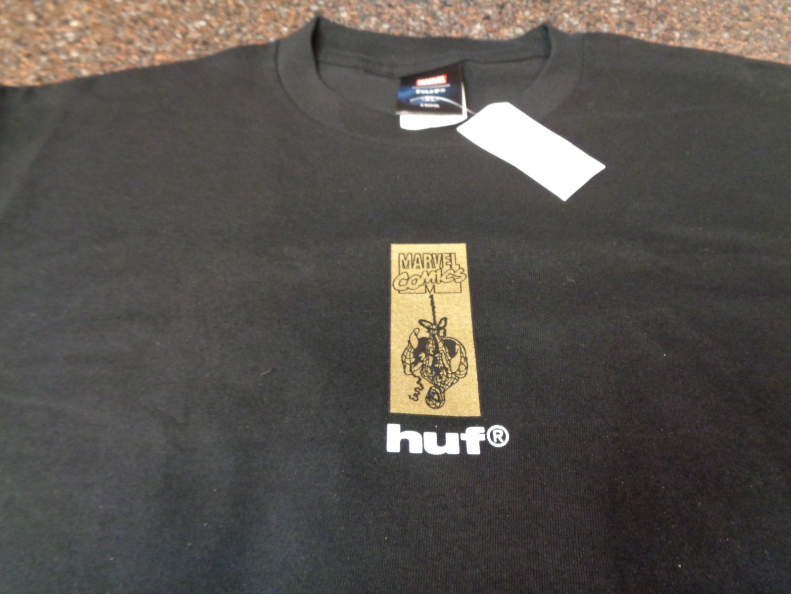 HUF x Marvel Spider-Man Arachknight Black T-Shirt Adult XL Gold Foil New NWT