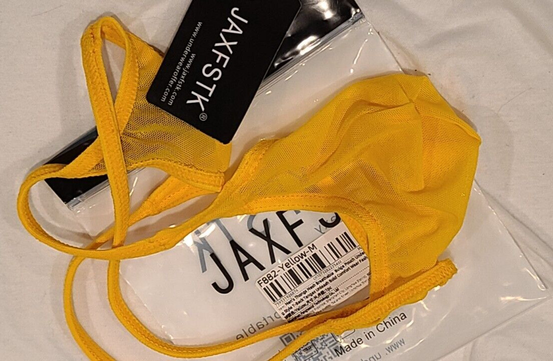 SEXY MENS SEE-THRU K403 GRAPE SMUGGLERS SHEAR MESH THONGS (M-29-33)-YELLOW