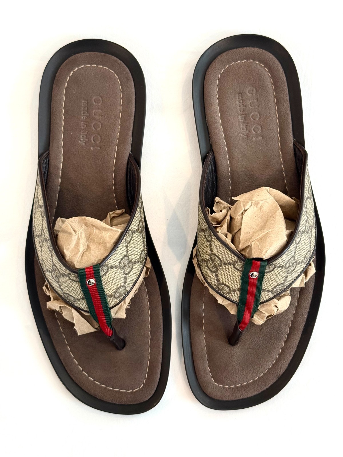 Gucci Men GG Supreme Canvas Web Flip Flop Sandals Thong Slides 8.5 G US 9.5