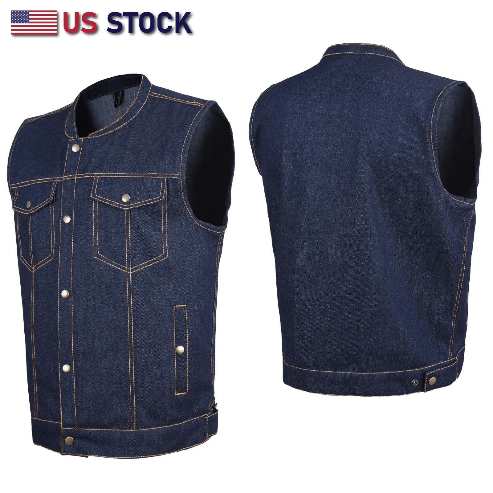 HL21687 Men’s Denim Vest in Blue with Contrast Stitching – 100% Cotton Classic