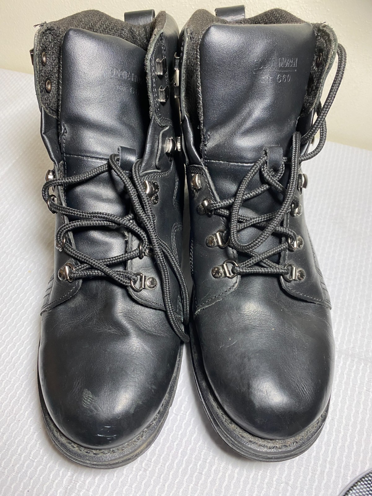Eddie Moran Work Boots Black Mens Size 14M Chevron Orange Sole Slip Resistant