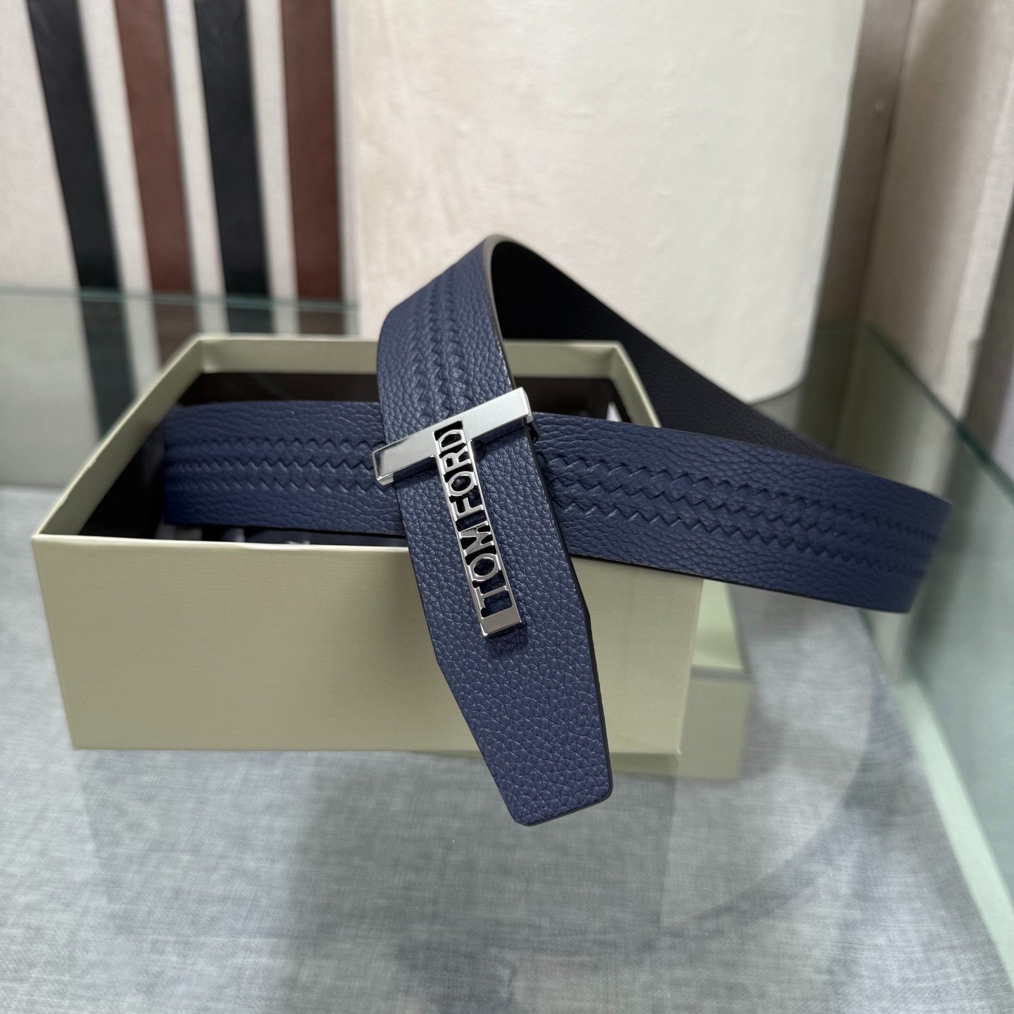 Tom Ford Handmade Reversible Belt 3.8cm/1.50″ Blue/Black