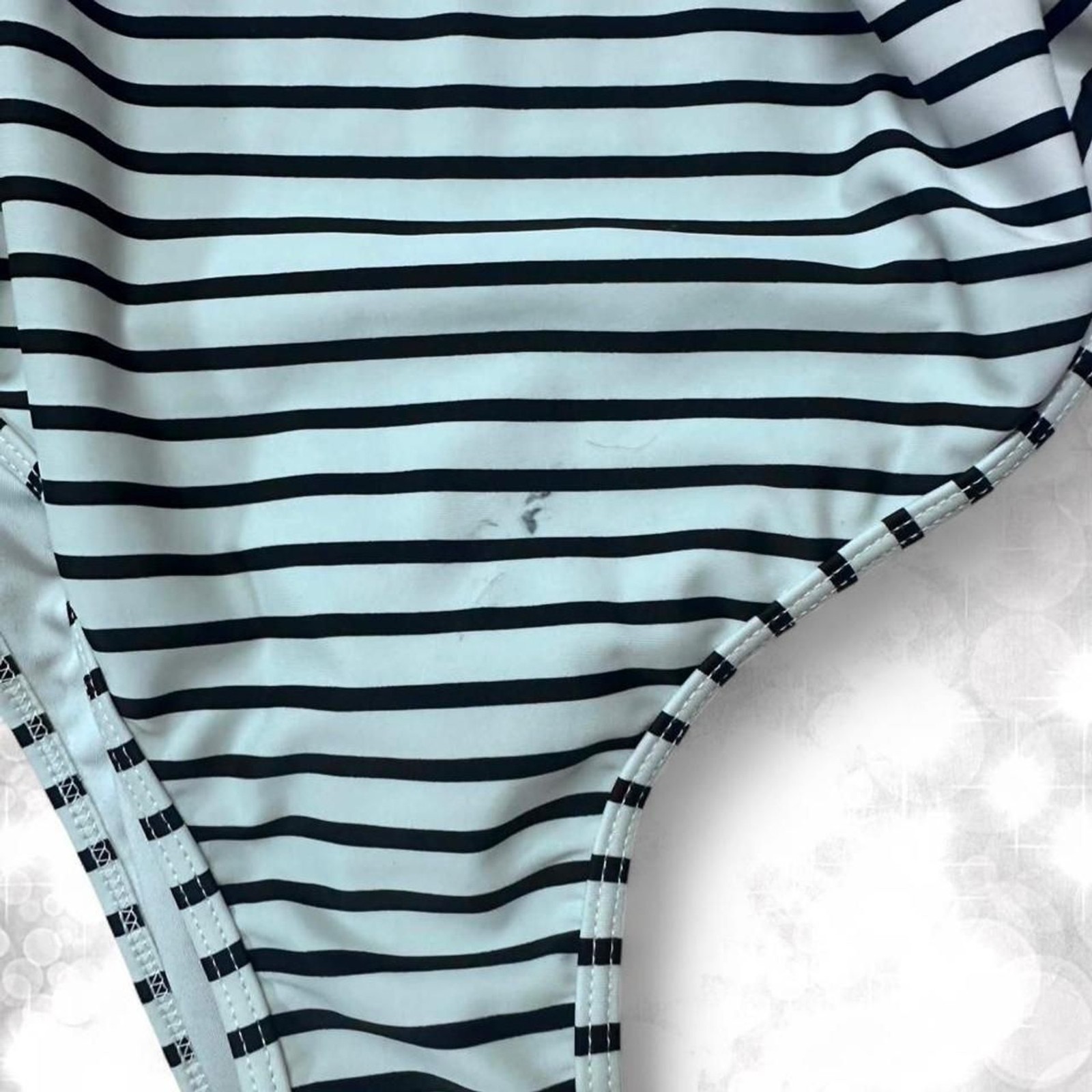 Gothic Style One Piece Black and White Striped Halter Top Swimsuit
