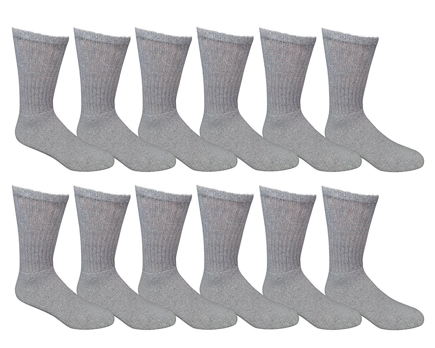 3-6-12 Pairs Men’s Crew Socks Grey Cotton Sports Work Athletic Socks size 9-13