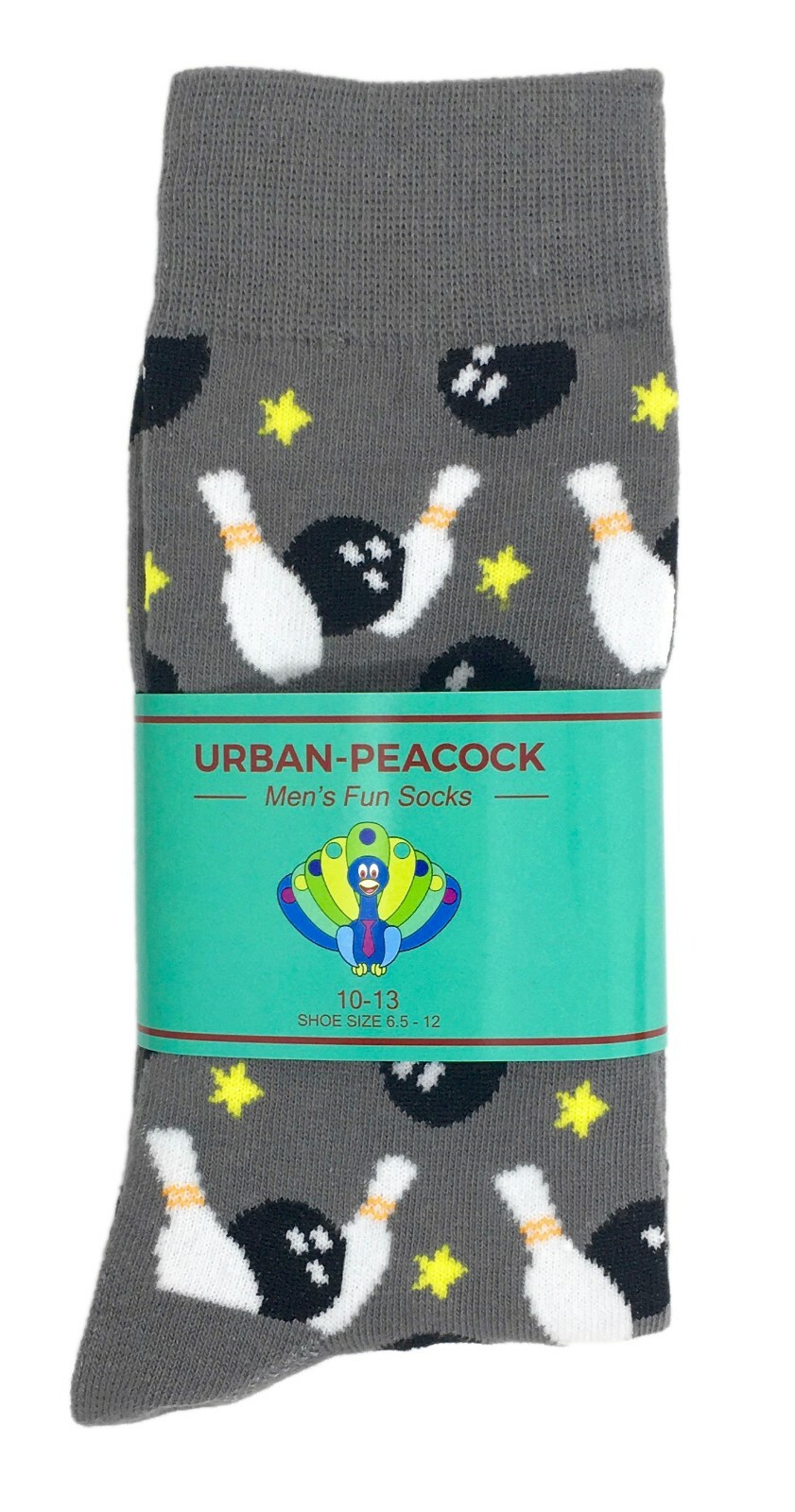 Urban Peacock Men’s Novelty Fun Crew Socks – Bowling – Grey, 1 Pair