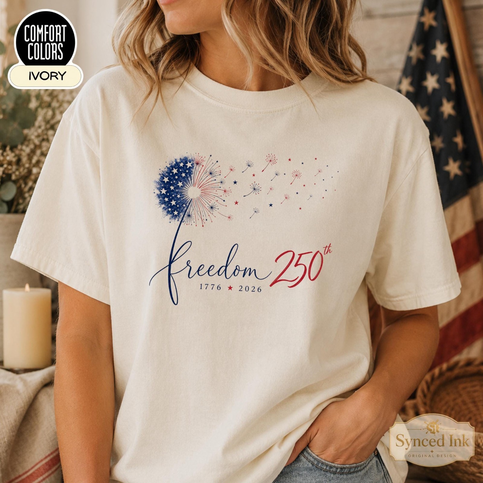 Freedom 250 America 1776 T-Shirt Patriotic Fireworks Independence Day Tee