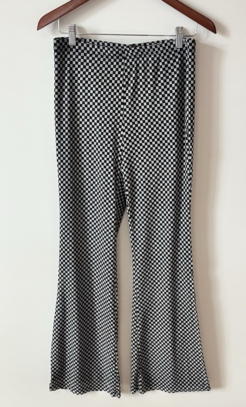 Elodie Checkered Flare High Rise Stretch Pants Size Large Black/White Women’s