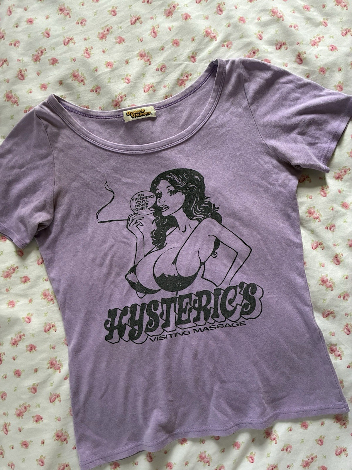 Hysteric Glamour Purple Hysterics Scoop Neck Cotton Tee S Visiting Massage