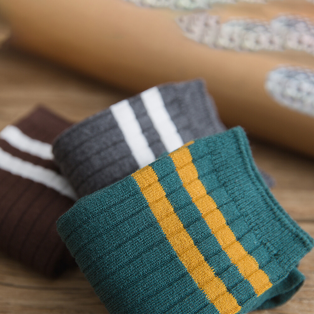1-5 Pairs Womens Mens Athletic Sports Crew Socks Cotton Striped Classic Casual