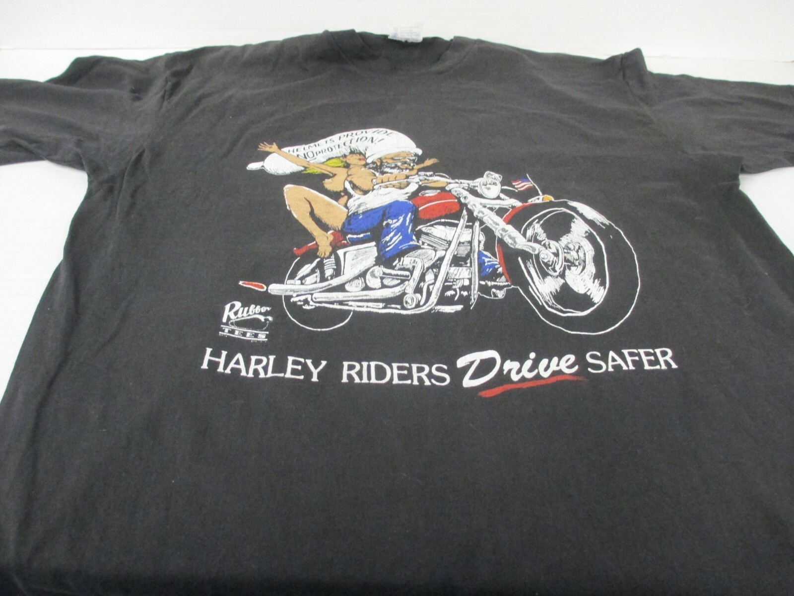 VTG 80s/90s Rubber Tees Harley Riders Drive Safer Biker Motorcycle Sz 2XL