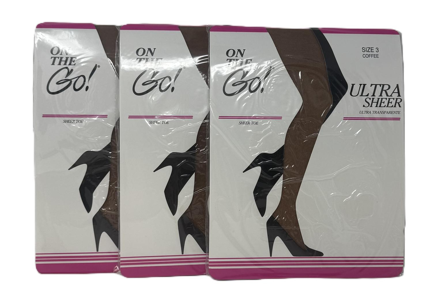 3-Pack On The Go! Women’s Ultra Transparent Pantyhose Sheer Toe, Coffee, Medium