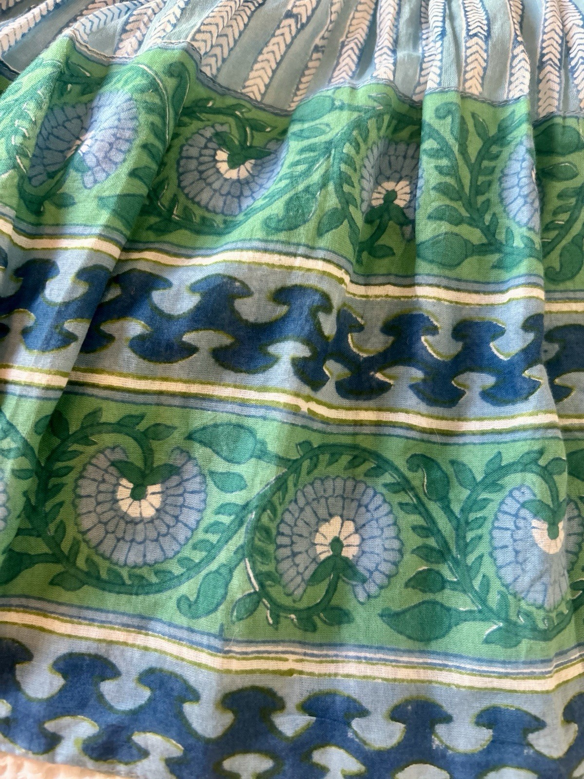 Oliphant Blue/Green Striped Halter Sleeveless Swing Dress M Cotton, lined.