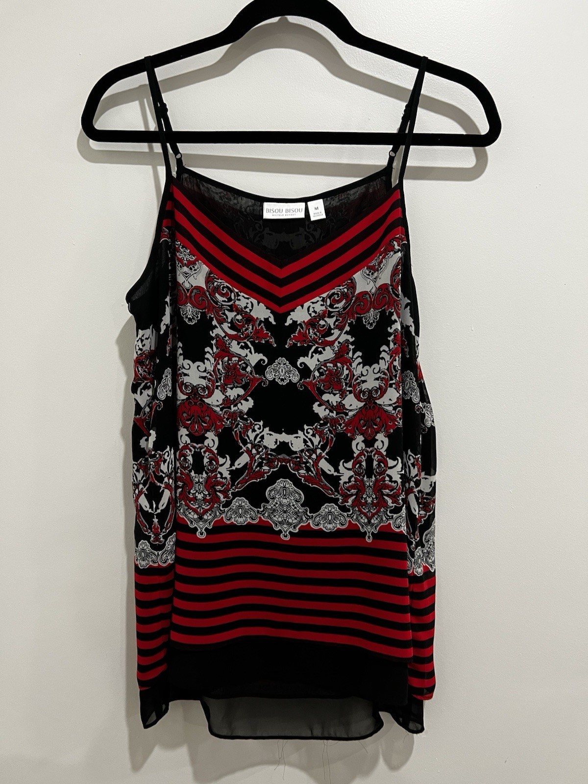 Bisou Bisou Red Black Baroque Print Chiffon Cami Tank Top Size M