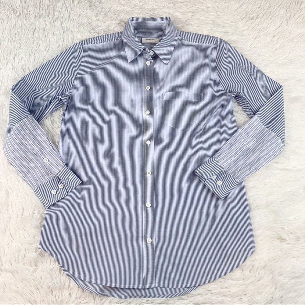 Equipment women’s XS long sleeve blue striped button up shirt poplin cotton