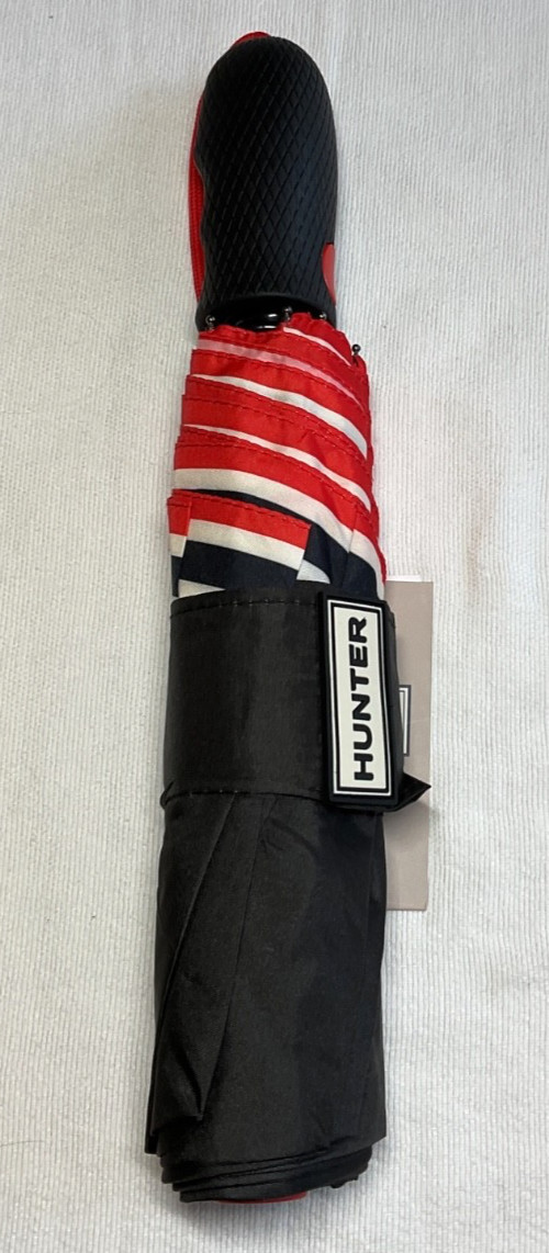 HUNTER UMBRELLA BLACK RED STRIPES WITH COVER 100% POLYESTER NWT