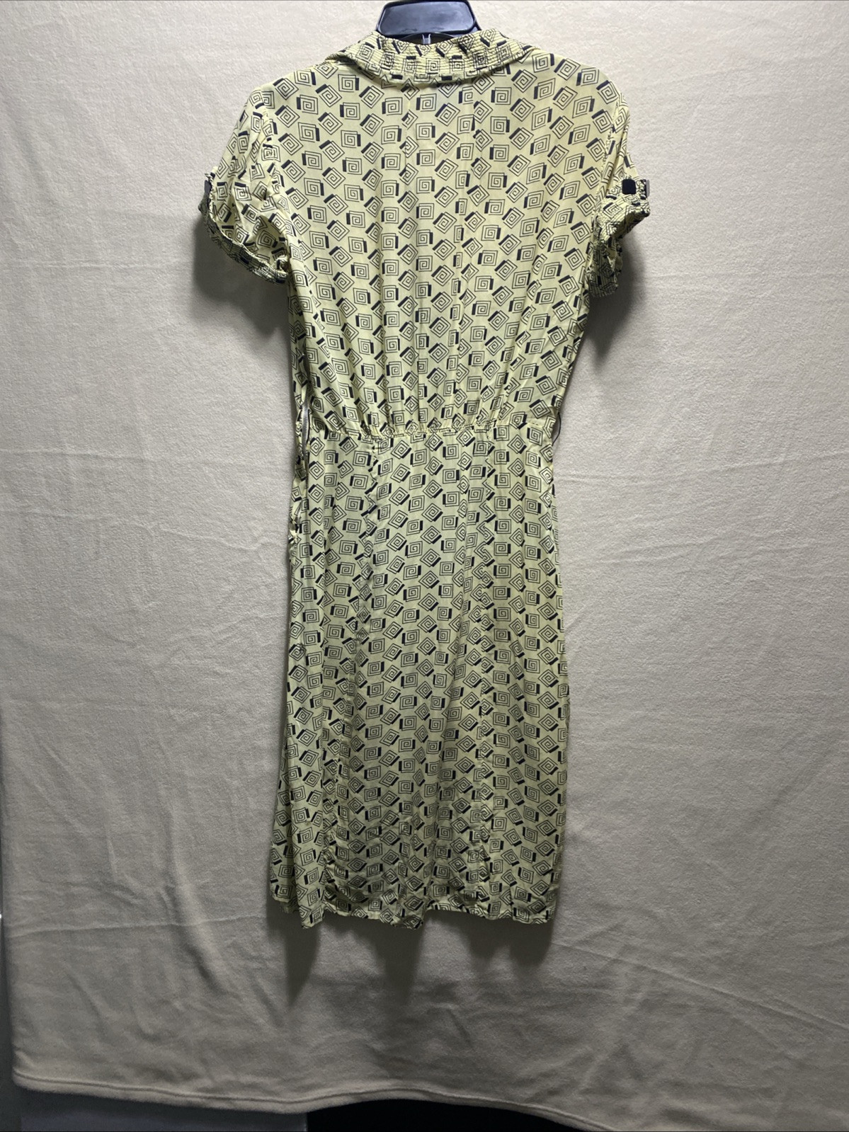 VTG 40’s GEORGIANA Geometric Print Size 14 Day Dress Zipper Snap Button *READ*
