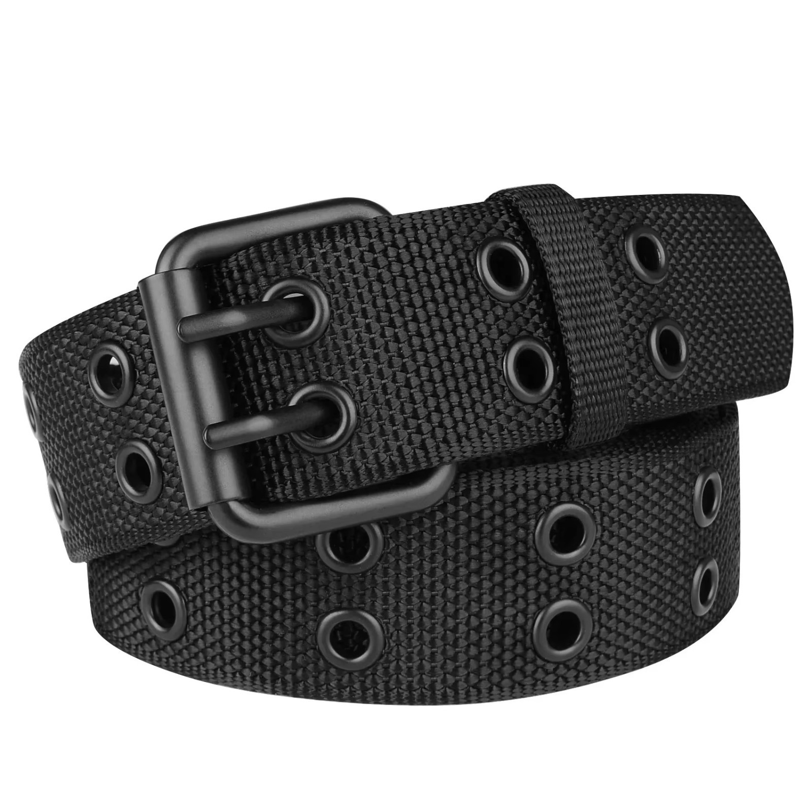 NEW Unisex 100% Cotton Canvas Belt Double Grommet Hole For Men Women Buckle Jean